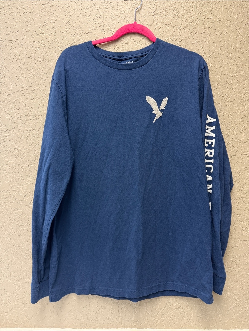 American Eagle Outfitters Men's Large Heathered Navy Long Sleeve Tee